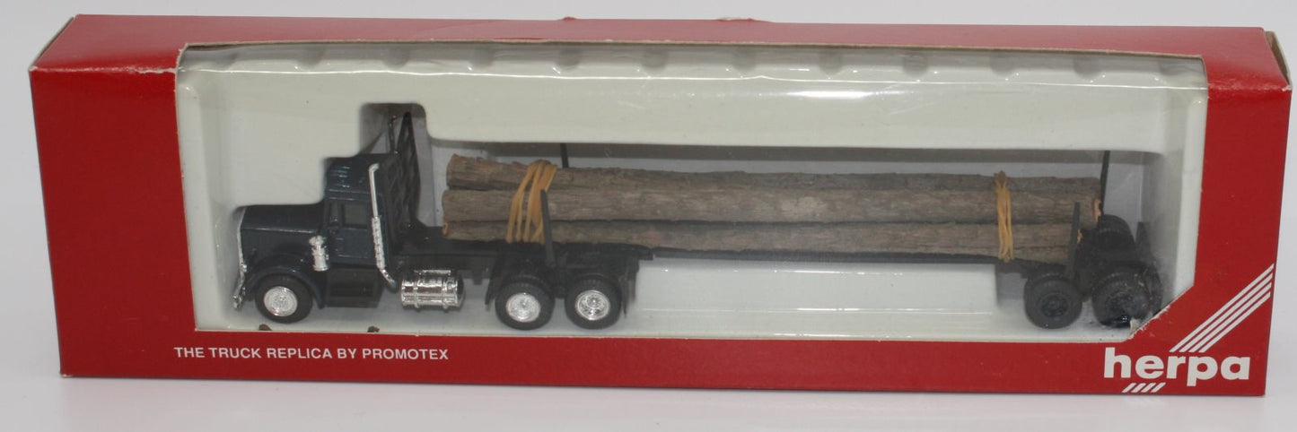 Herpa 6022 HO Peterbilt Logging Truck with Log Load in Blue