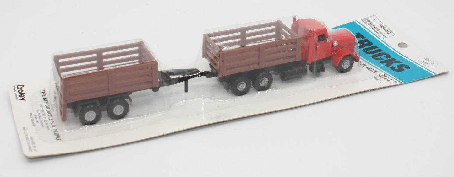 Boley 2047 HO Die Cast Red & Brown Stakebed Truck with Trailer