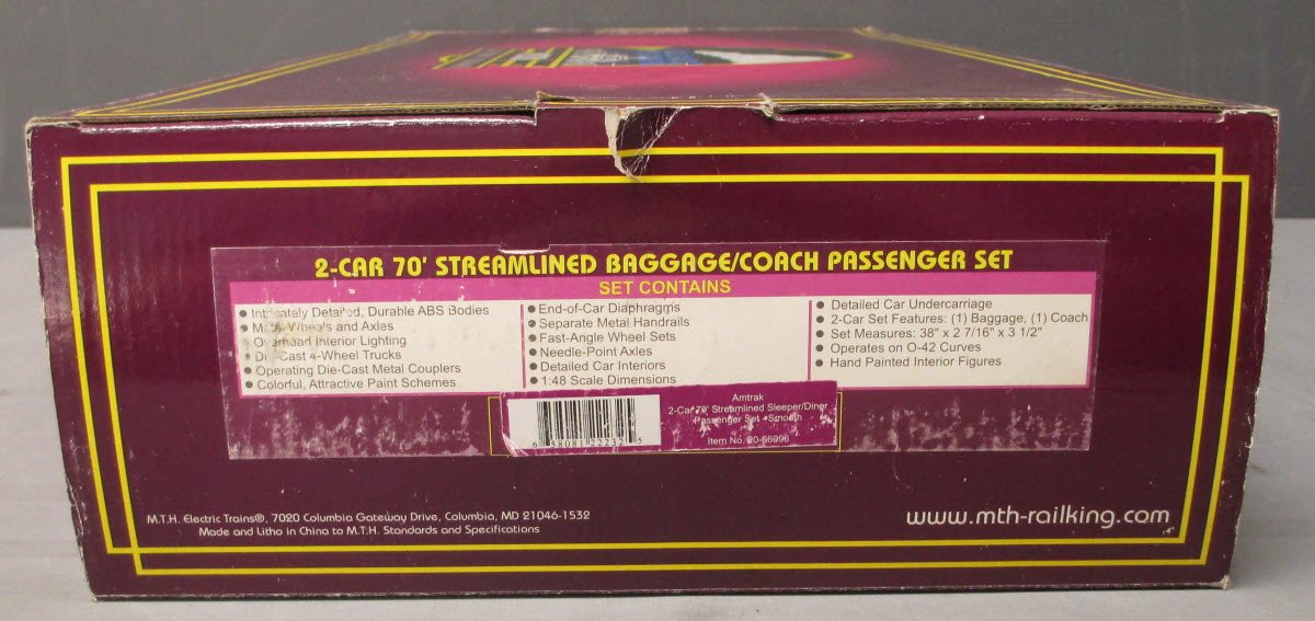 MTH 20-66096 O Amtrak 70' Streamlined Sleeper/Diner Passenger Car Set (Set of 2)