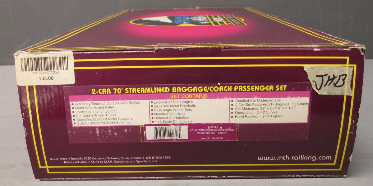 MTH 20-66096 O Amtrak 70' Streamlined Sleeper/Diner Passenger Car Set (Set of 2)