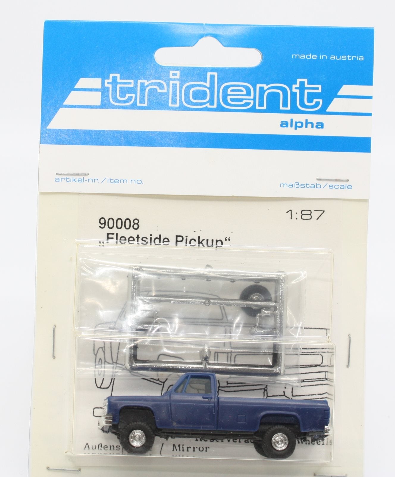 Trident Miniatures 90008 HO Blue Chevrolet Fleetside Long Box Pick-Up Truck