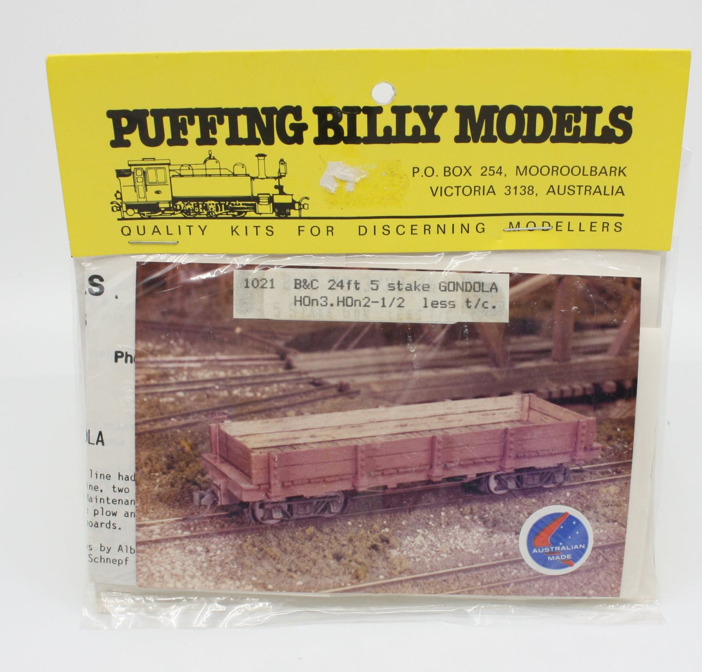 Puffing Billy Models 1021 HOn3/HOn2-1/2 B&C 24ft 5 Stake Gondola
