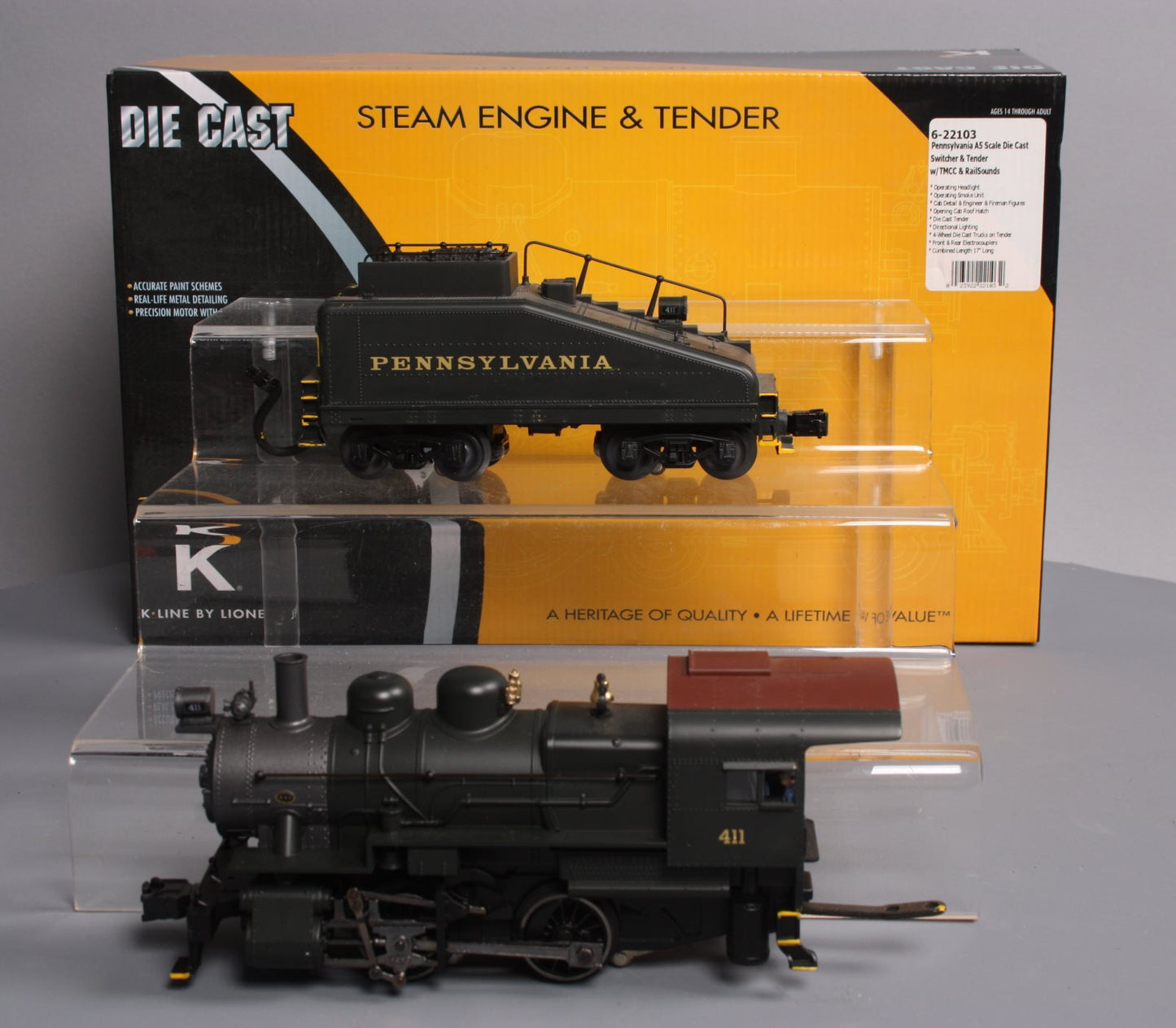K-Line 6-22103 O Pennsylvania RR A5 Switcher &Tender TMCC w/RailSounds #411