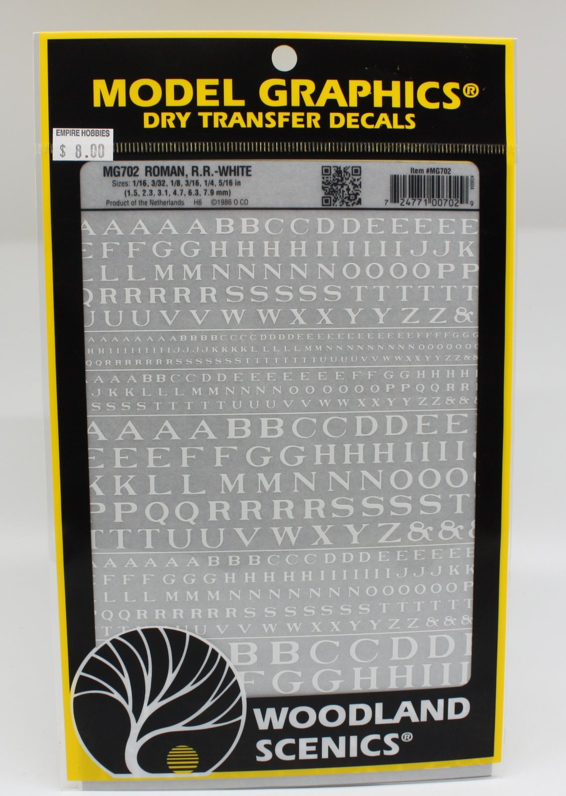 Woodland Scenics MG702 Model Graphics Roman R.R. White Dry Transfer Decals