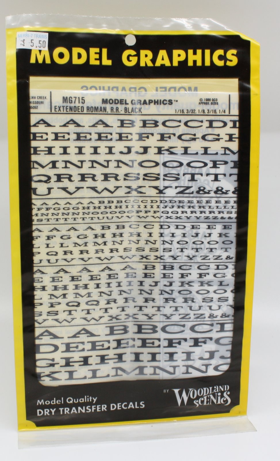 Woodland Scenics MG715 Black Extended Roman R.R. Dry Transfer Decals
