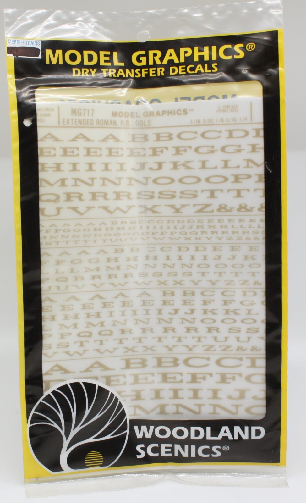 Woodland Scenics MG717 1/16-3/32-1/8 -3/16-1/4 Extended Roman R.R. Gold Decals