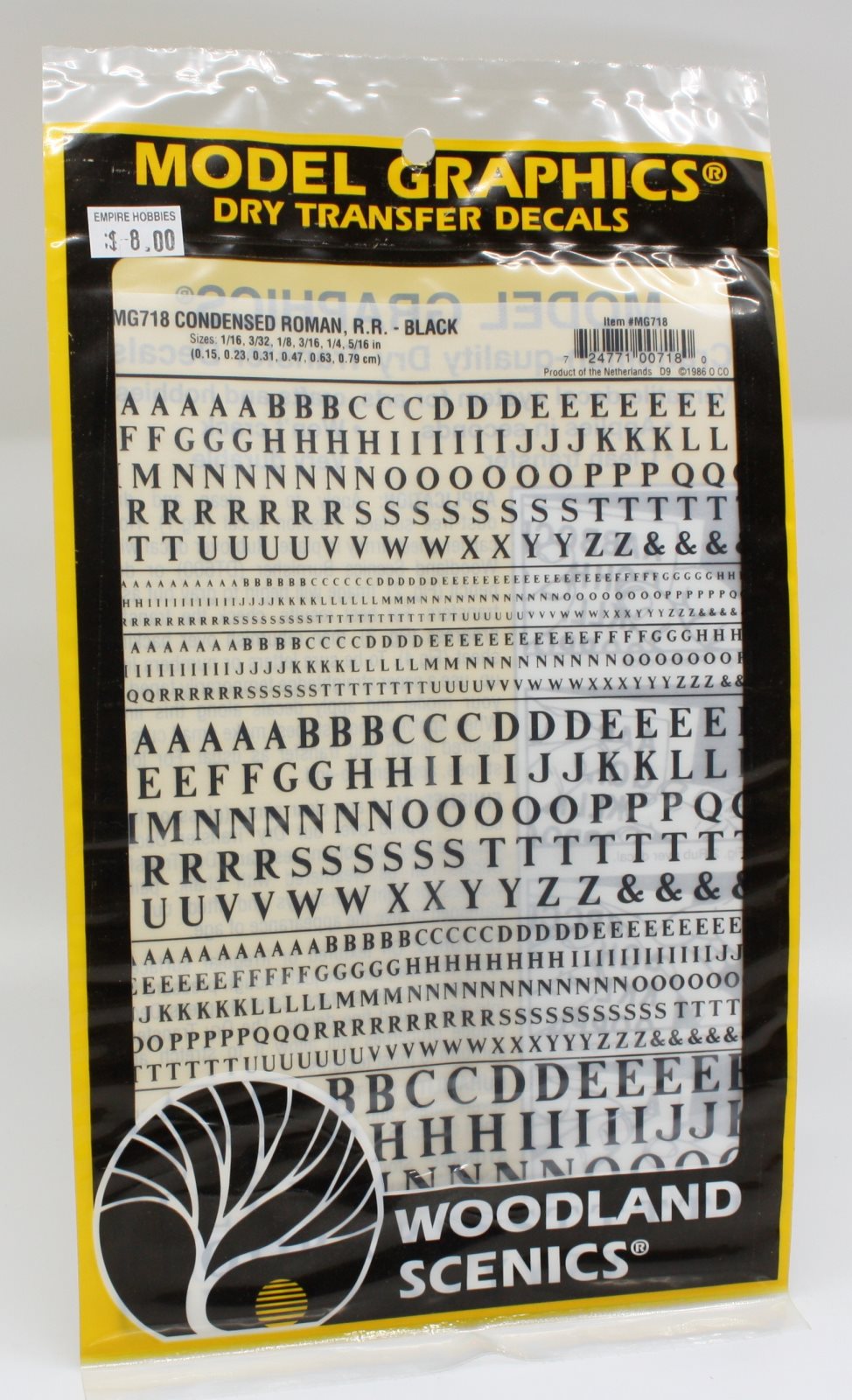 Woodland Scenics MG718 Condensed Roman R.R. Black Dry Transfer Decals