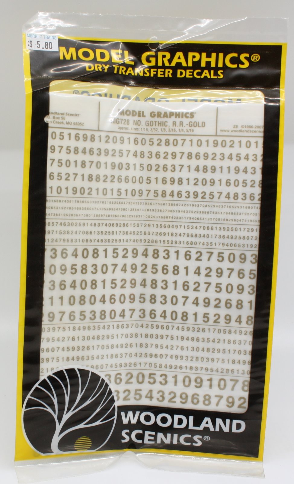 Woodland Scenics MG728 Numbers Gothic R.R. Gold Dry Transfer Decals