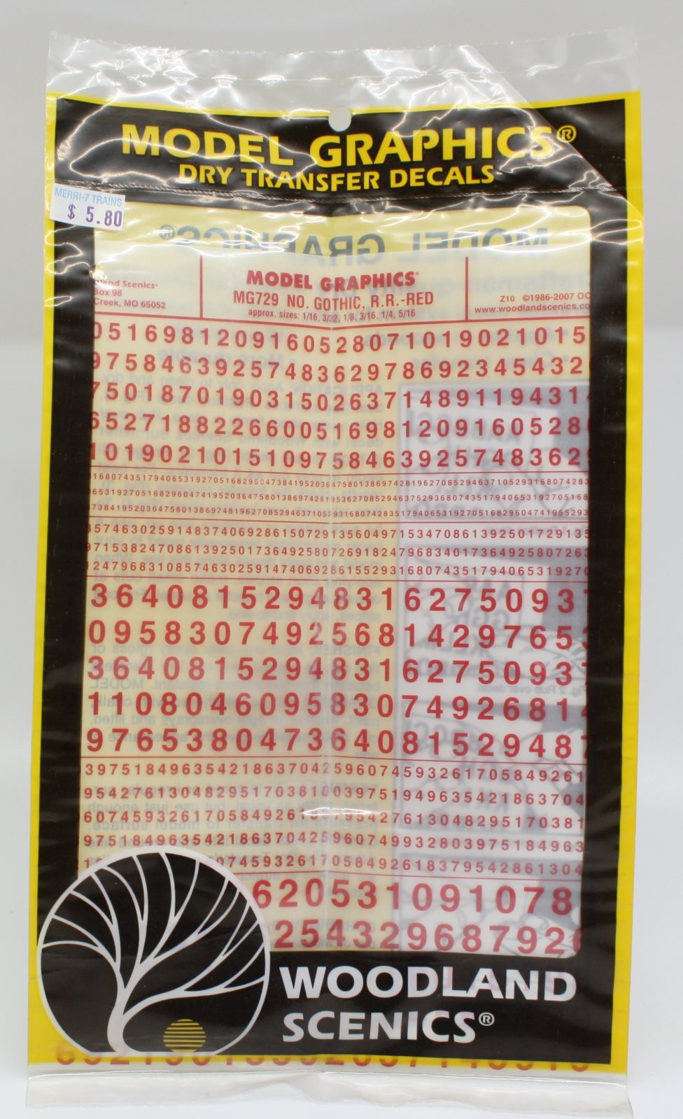 Woodland Scenics MG729 Numbers Gothic R.R. Red Dry Transfer Decals