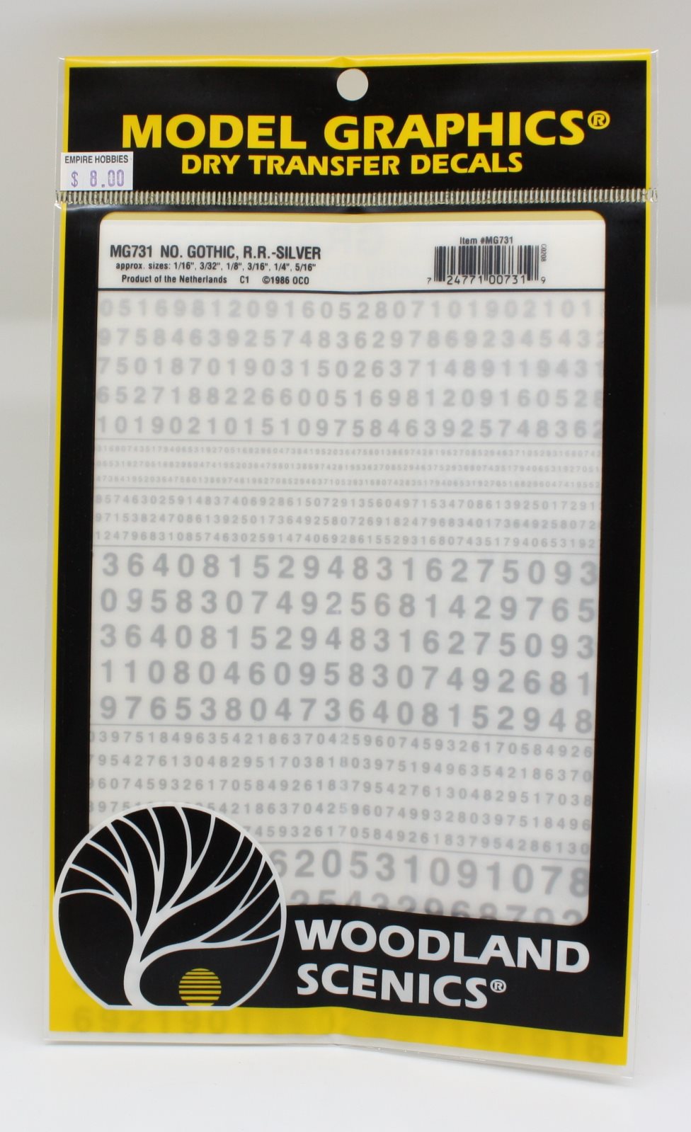 Woodland Scenics MG731 Silver Numbers Gothic R.R. Dry Transfer Decals