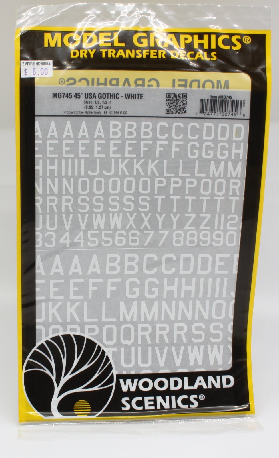Woodland Scenics MG745 Model Graphics 45° USA Gothic White Dry Transfer Decals