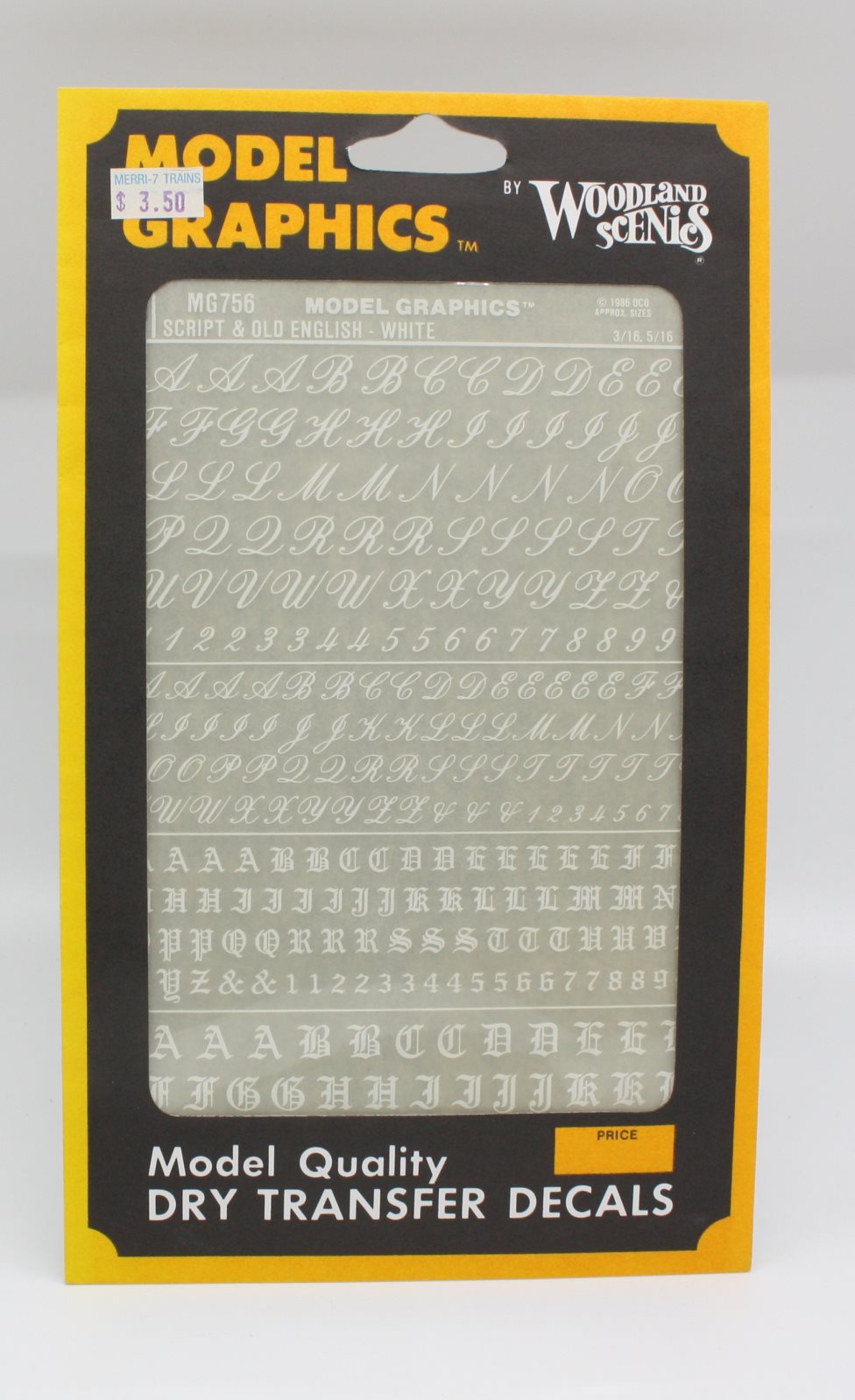 Woodland Scenics MG756 Script & Old English White Dry Transfer Decals