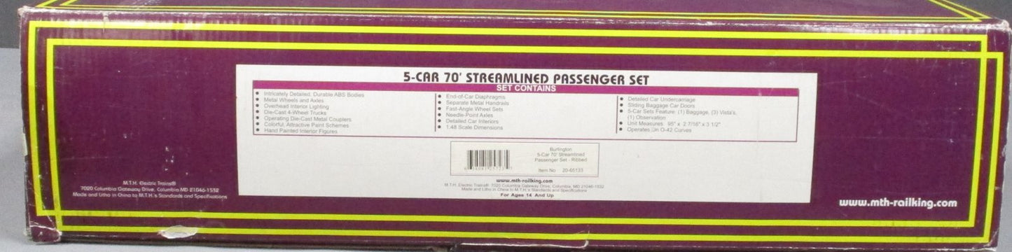 MTH 20-65133 O Burlington 70' Streamlined Ribbed Sided Passenger Set (Set of 5)