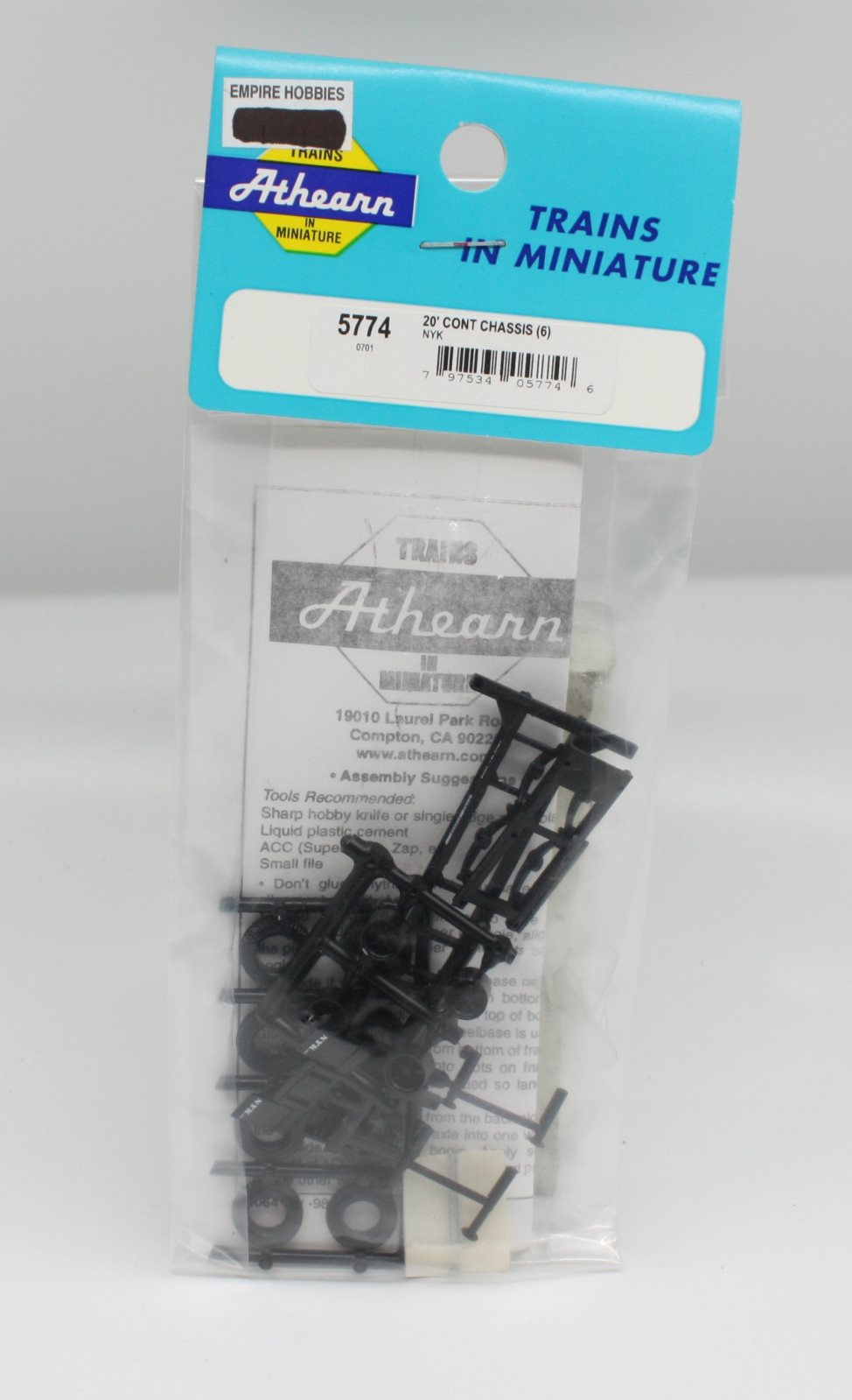 Athearn 5774 HO NYK 20' Container Chassis Black Plastic Kit