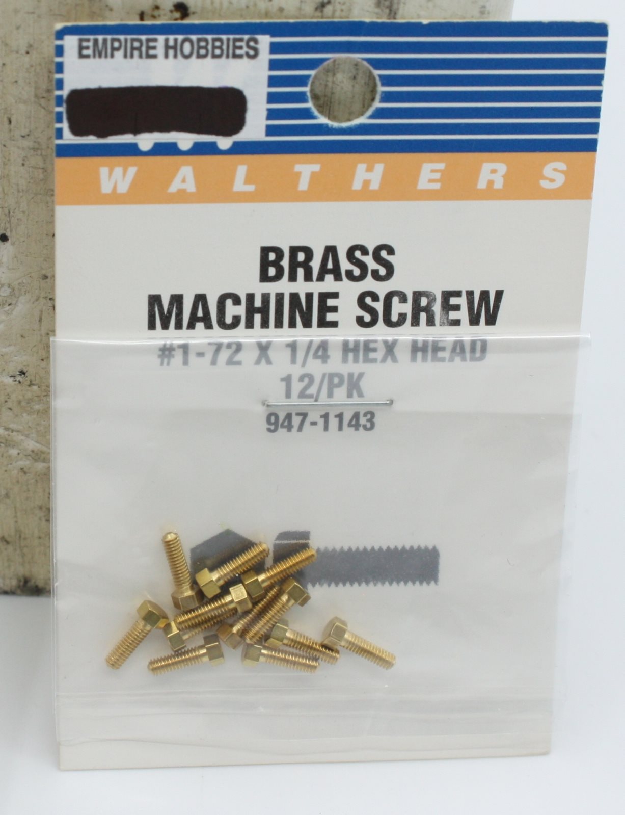 Walthers 947-1143 1-72 1/4 Brass Hex Head Machine Screw (Pack of 12)