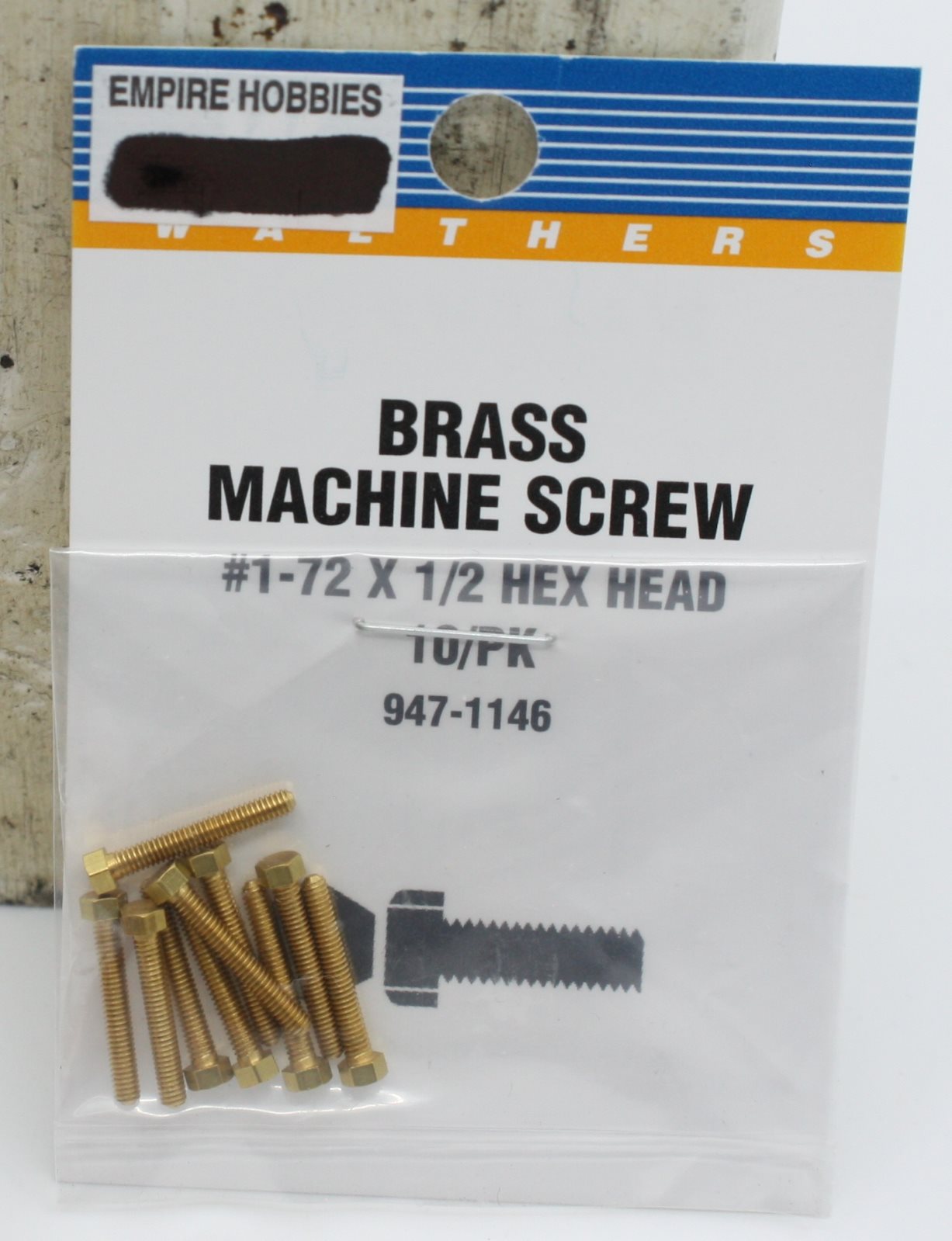 Walthers 947-1146 HO 1-72 X 1/2 Brass Hex Head Machine Screw (Pack of 10)