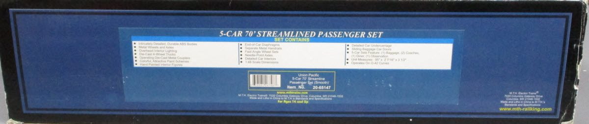 MTH 20-65147 O UP 70' Streamlined Smooth Sided Passenger Car Set (Set of 5)