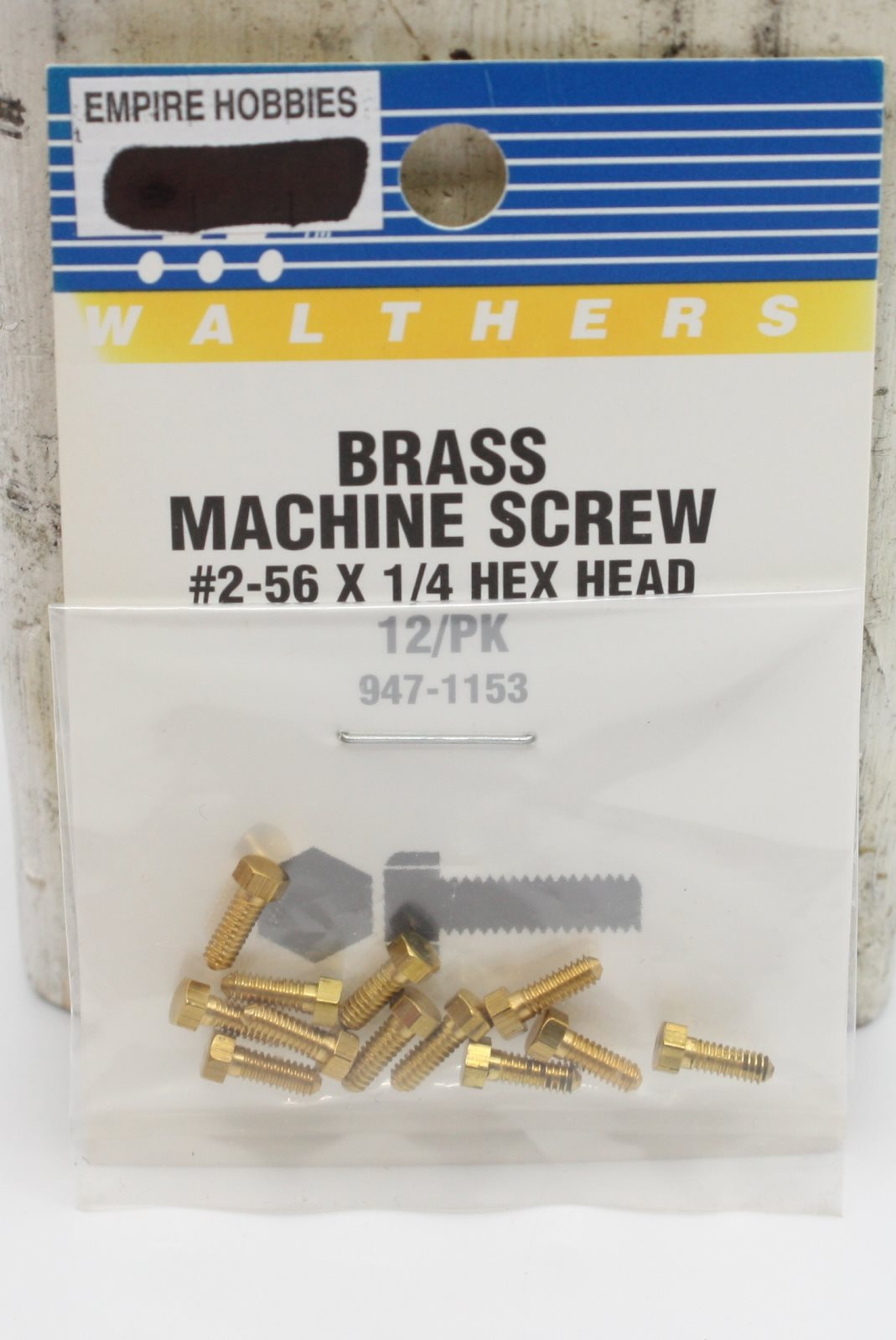 Walthers 947-1153 2-56 1/4" Brass Hex Head  Machine Screw (Pack of 12)