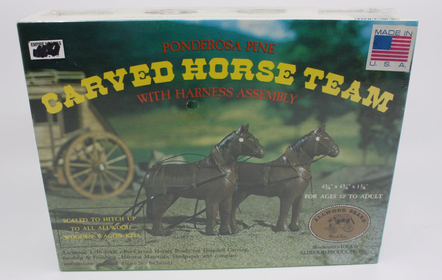 Allwood Brand 5020 Ponderose Pine Carved Horse Team with Harness Assembly