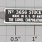 Lionel 3656-90 Cattle Pen Nameplate