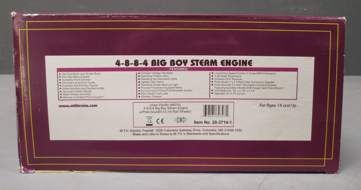 MTH 20-3714-1 O Union Pacific 4-8-8-4 Big Boy Steam Locomotive #4014