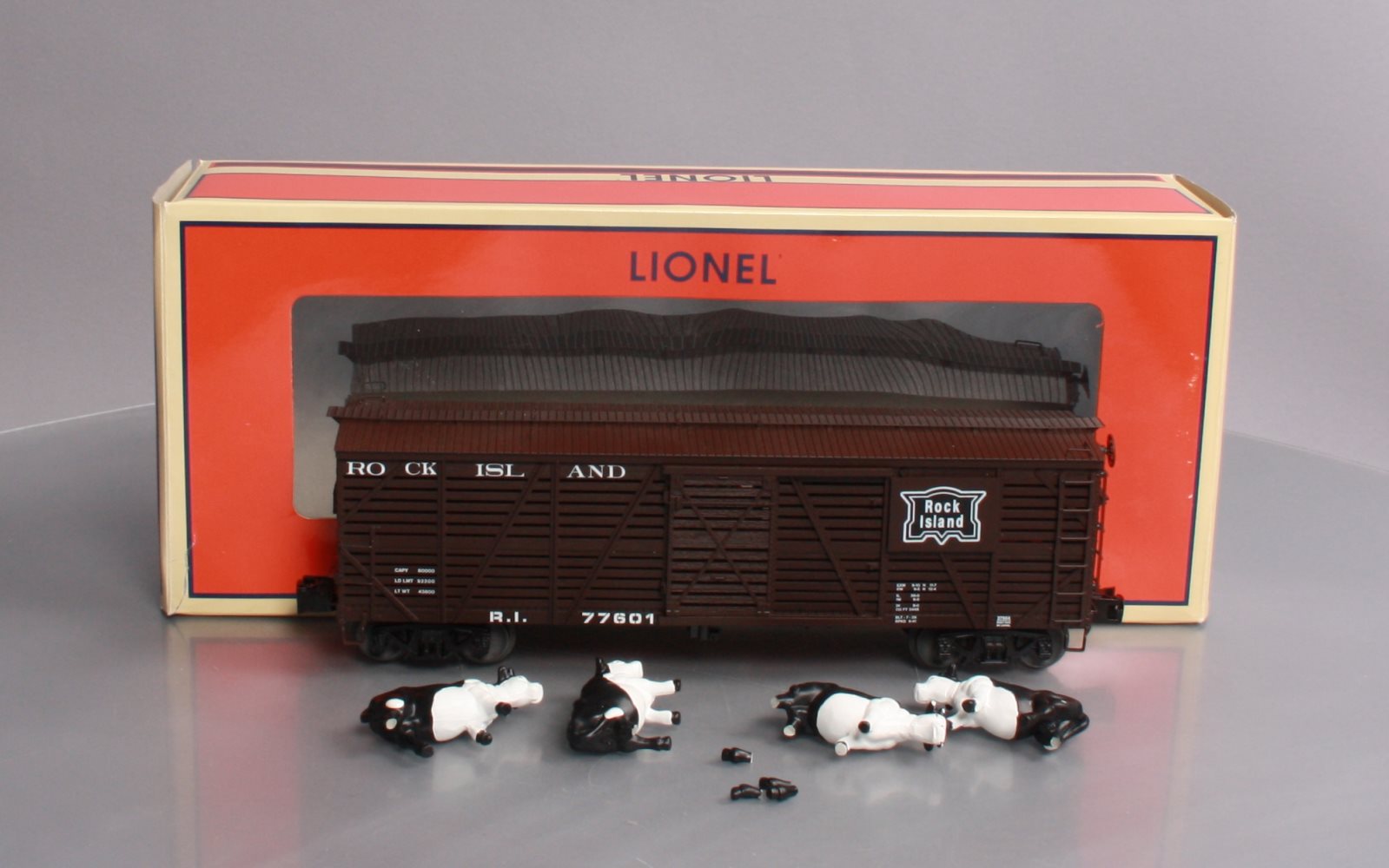 Lionel 6-27884 O Gauge Rock Island ACF 40-Ton Stock Car #77601 with Cows