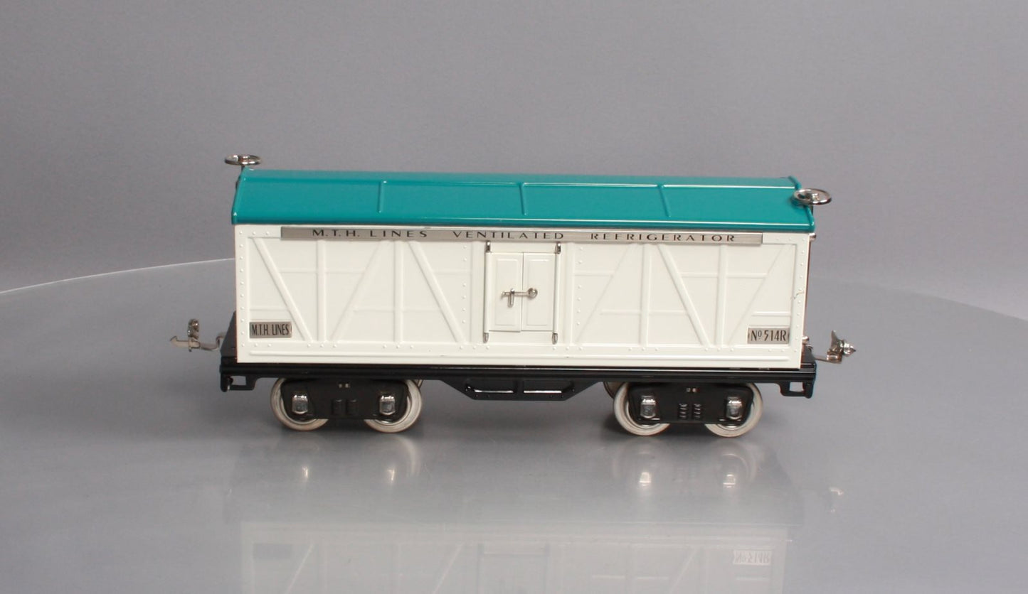 MTH 10-1089 Std. Gauge White & Blue Tinplate Reefer Car #514R with Nickel Trim
