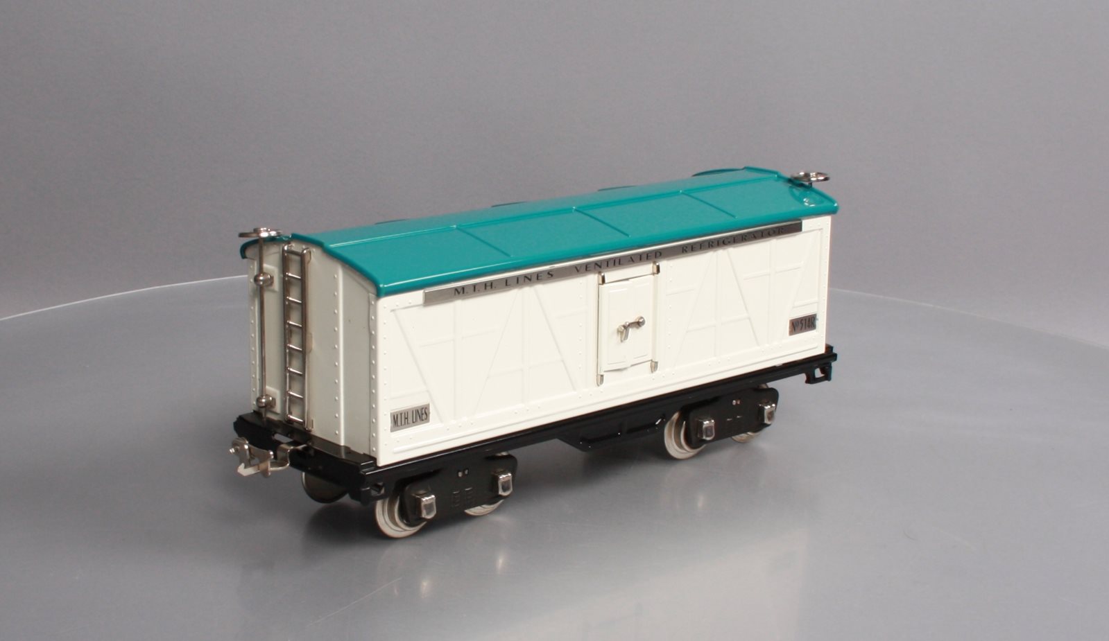 MTH 10-1089 Std. Gauge White & Blue Tinplate Reefer Car #514R with Nickel Trim