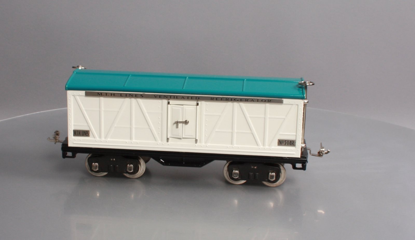 MTH 10-1089 Std. Gauge White & Blue Tinplate Reefer Car #514R with Nickel Trim