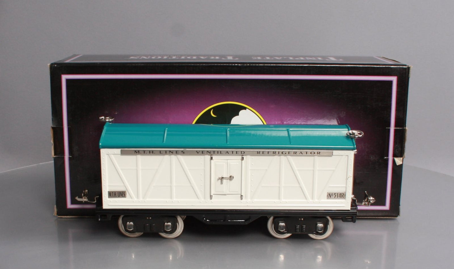 MTH 10-1089 Std. Gauge White & Blue Tinplate Reefer Car #514R with Nickel Trim