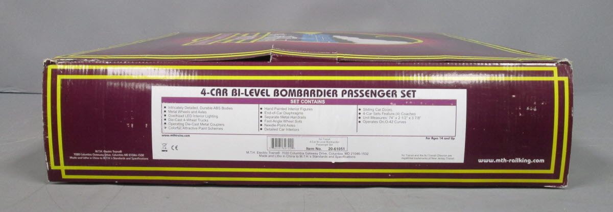 MTH 20-61051 O NJ Transit Premier Bombardier Passenger Car Set (Set of 4)