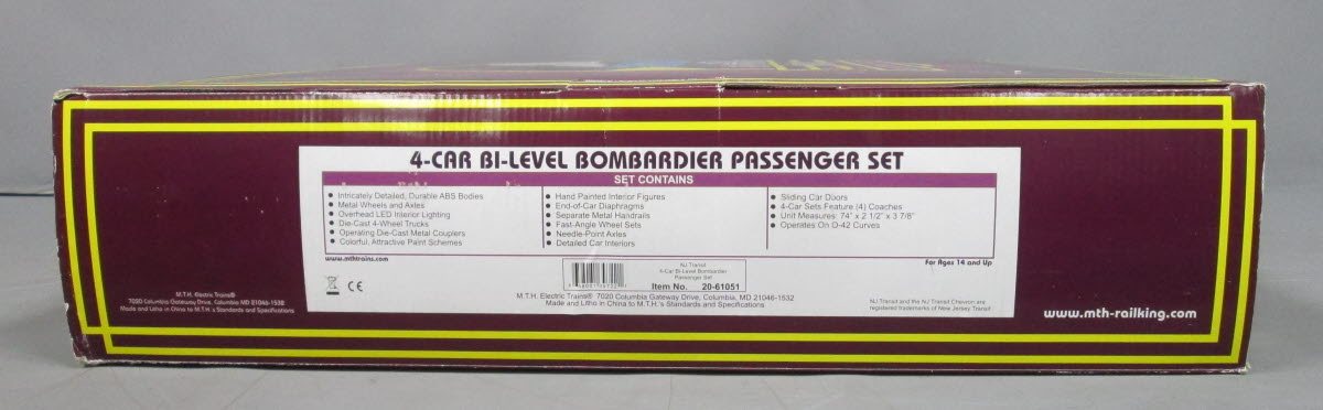 MTH 20-61051 O NJ Transit Premier Bombardier Passenger Car Set (Set of 4)