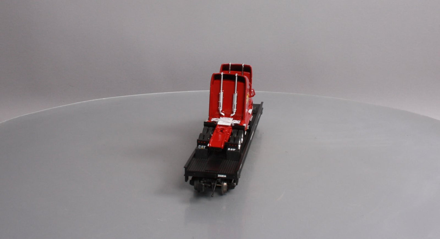 MTH 20-98531 O Gauge Caterpillar Flat Car w/ 2 CAT Rental Store Haulers #200634