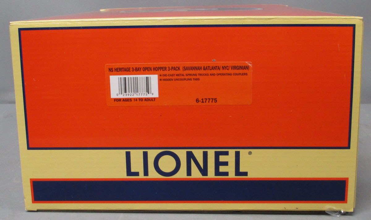 Lionel 6-17775 O Gauge NS Heritage S&A,VGN, NYC 3-Bay Hopper Car 3-Pack