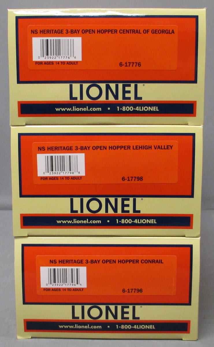 Lionel 6-17795 O NS Heritage CR/LV/CG Open 3-Bay Hopper (3-Pack)