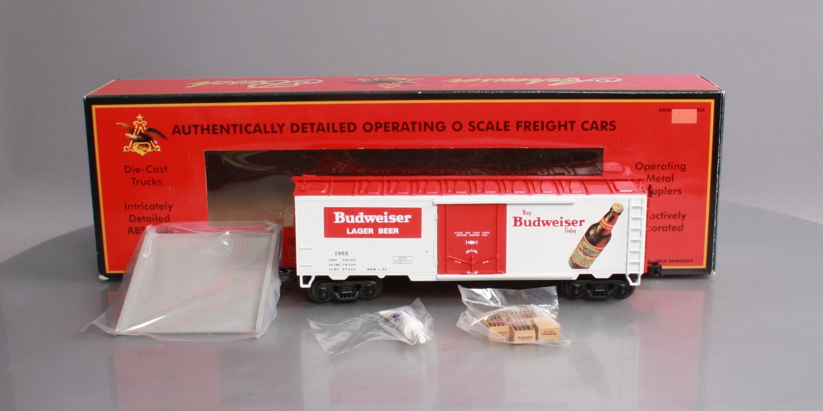 MTH 20-94125 O Gauge Budweiser Operating Beer Refrigerator Car #1955