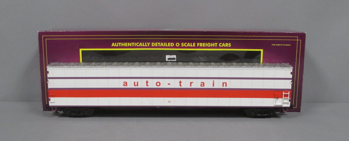30-76879 O Scale MTH RailKing Auto Carrier Flat Car w/(4) '49 Cadillac Coupe De Villes-Chicago North Western