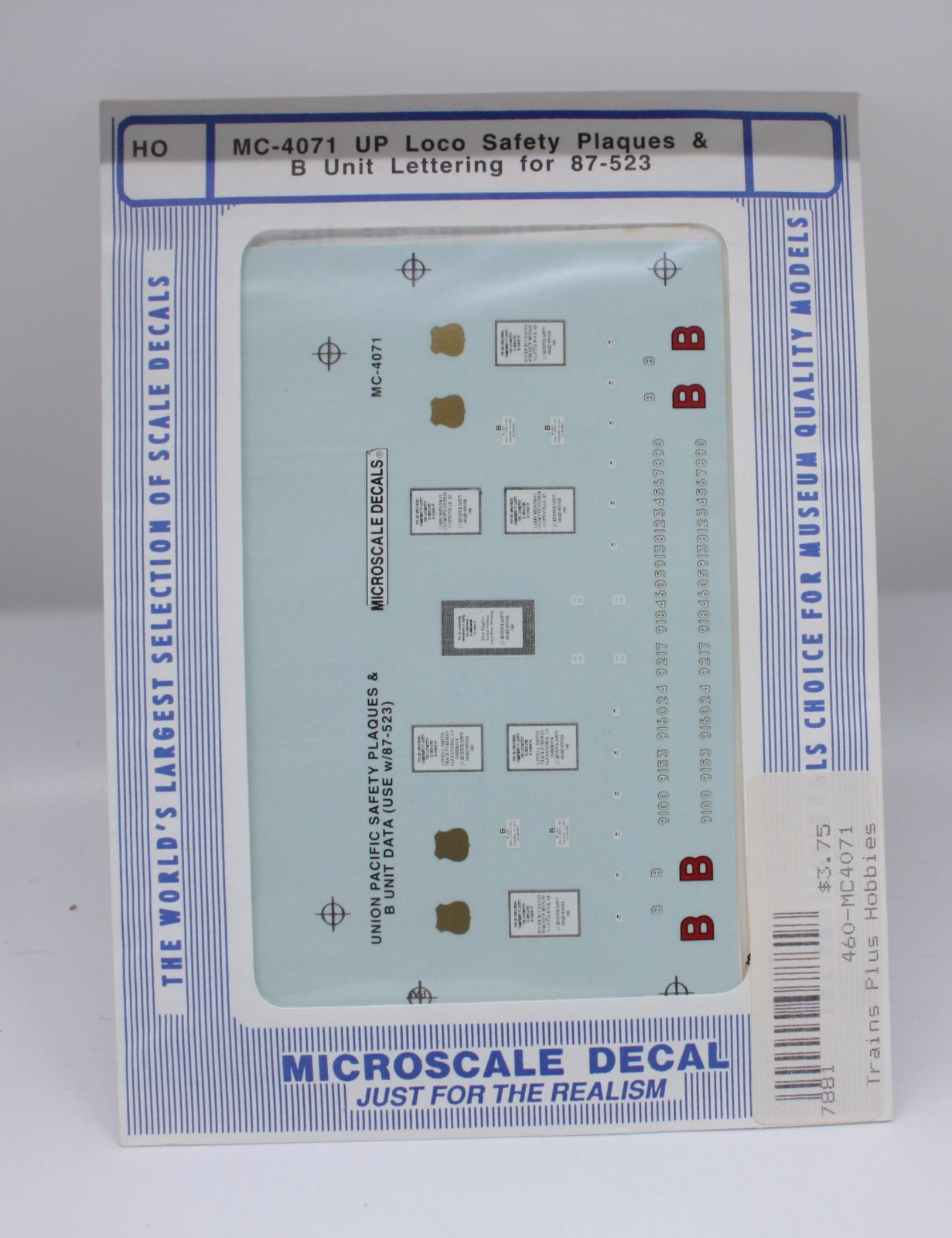 Microscale MC-4071 HO UP Loco Safety Plaques/B Unit Lettering Decals Sheet