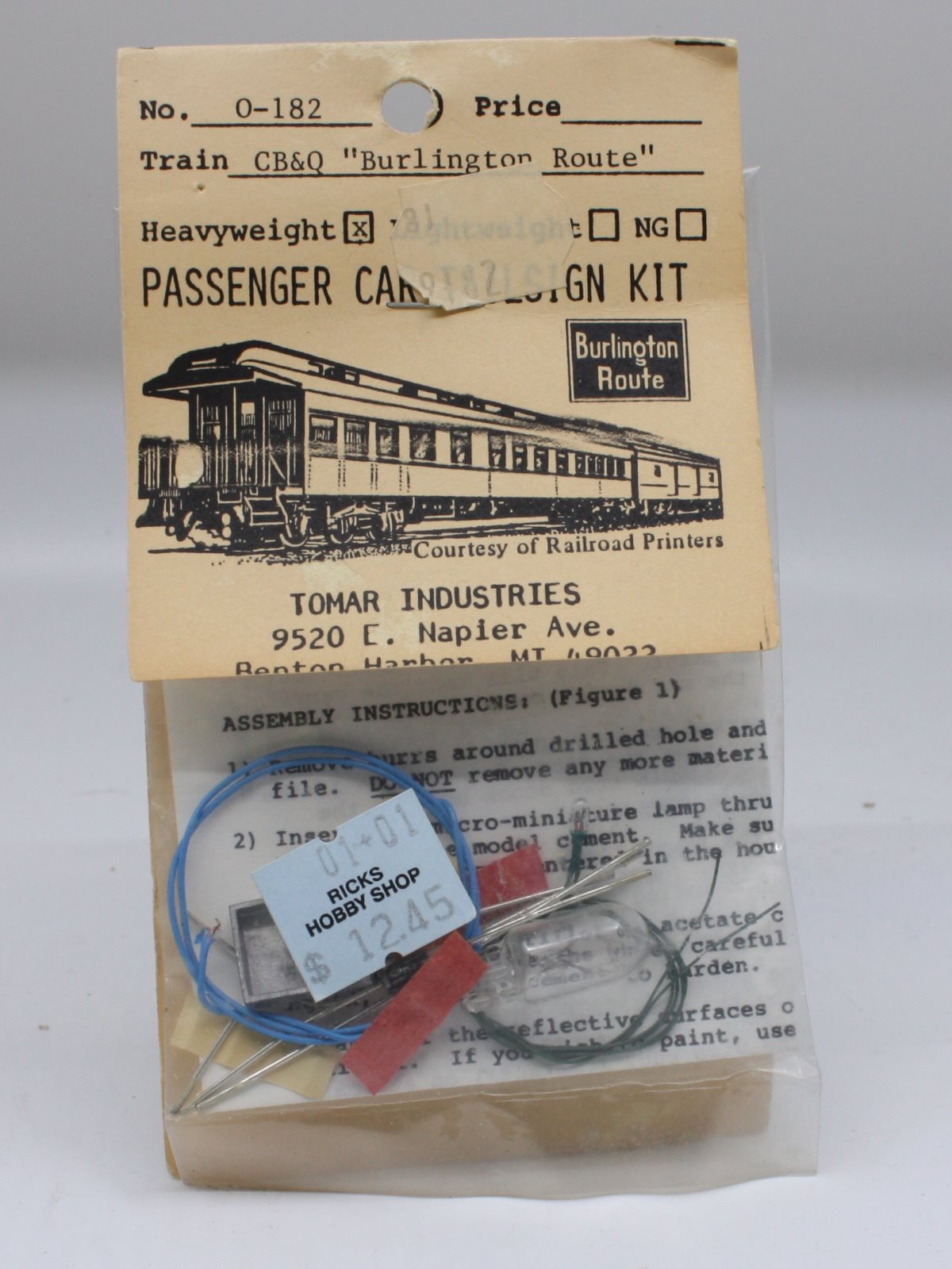 Tomar Industries 182 O Scale  CB&Q Burlingtn Route Heavyweight