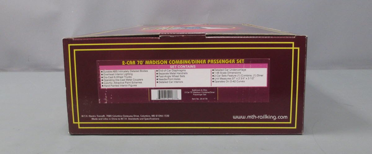MTH 20-4178 O Baltimore & Ohio 70' Madison Comb/Diner Passenger Set (Set of 2)