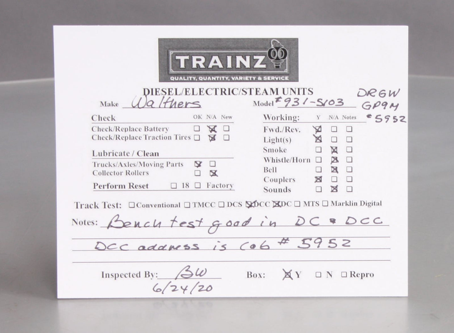 Walthers 931-5103 HO D&RGW EMD GP9M Diesel Locomotive DCC Ready to Run