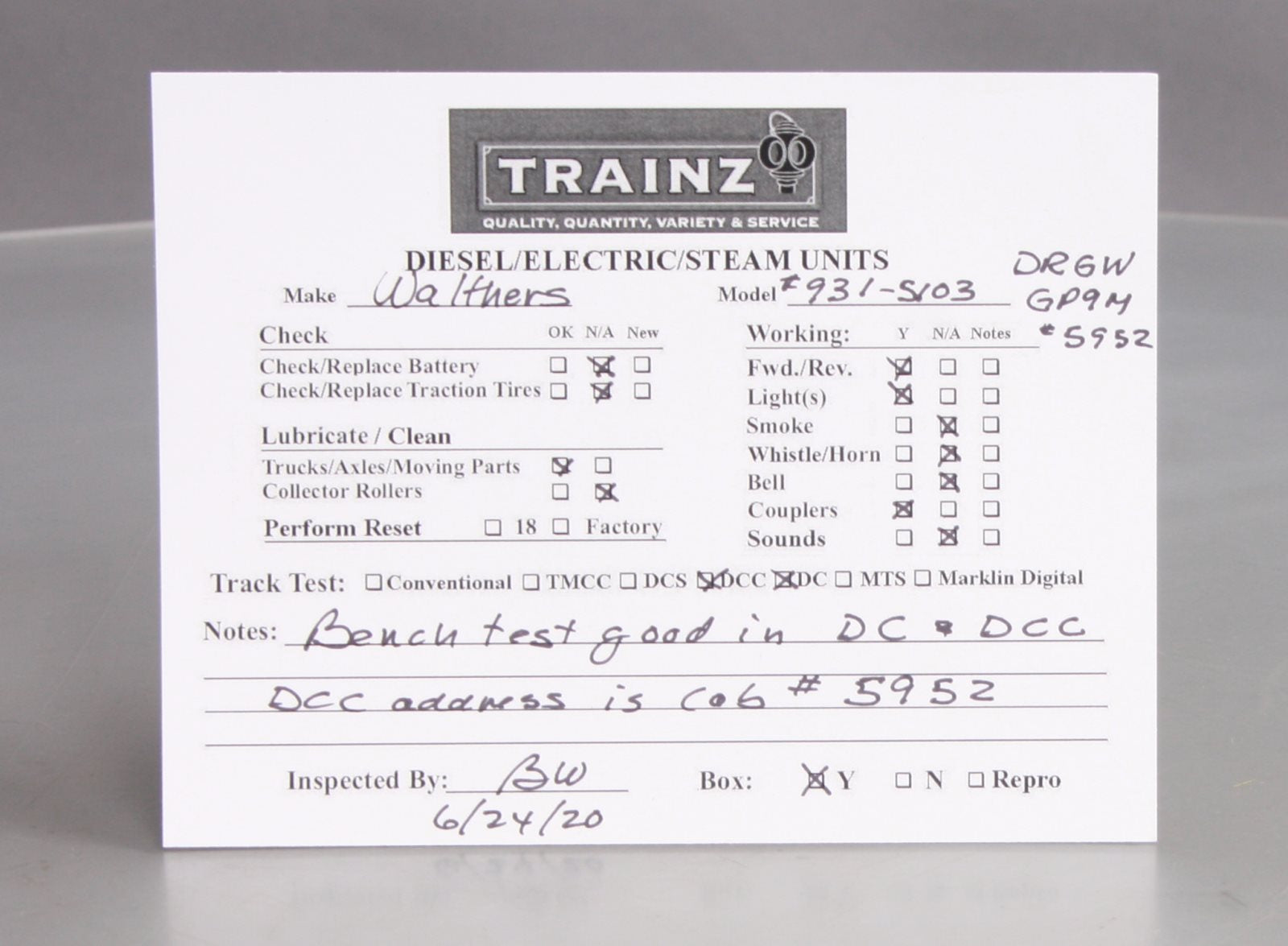Walthers 931-5103 HO D&RGW EMD GP9M Diesel Locomotive DCC Ready to Run