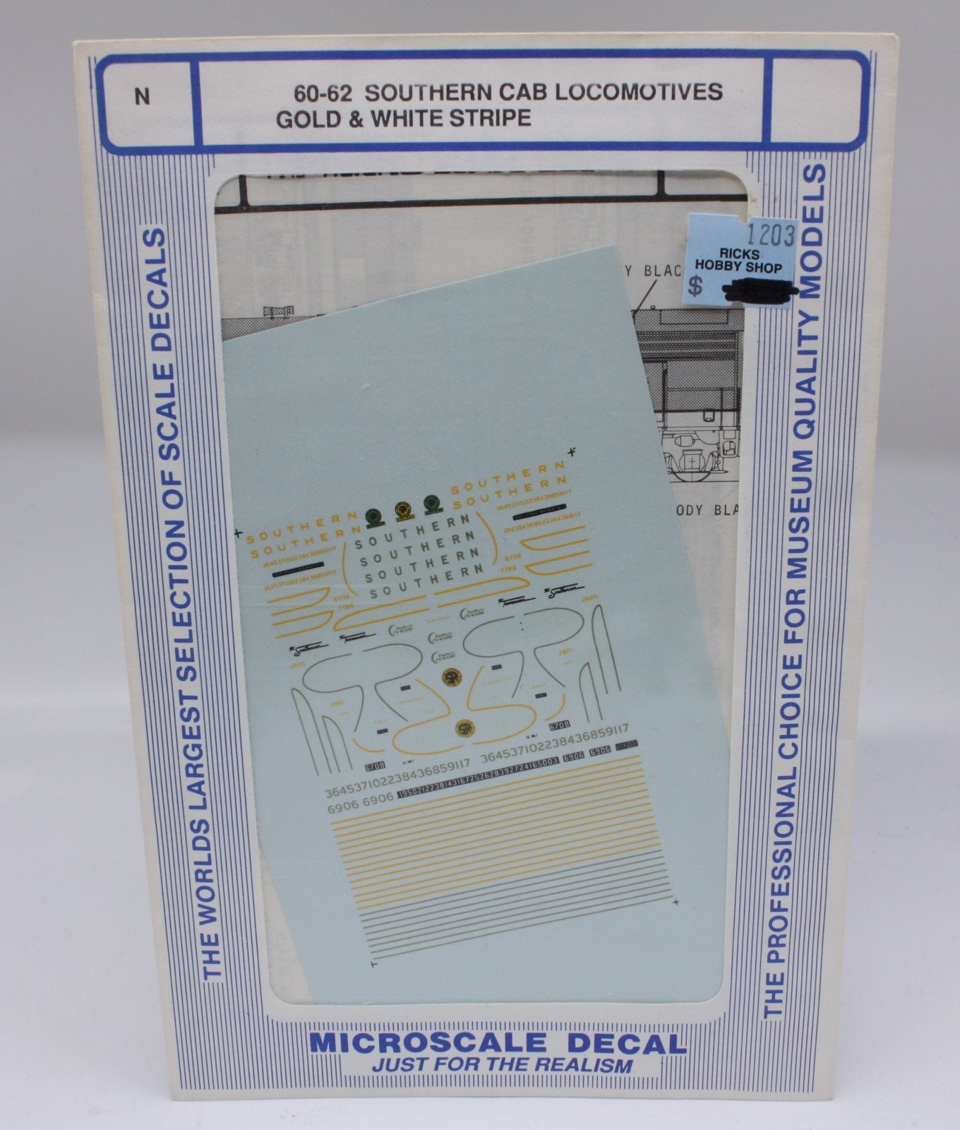 Microscale 60-62 N Southern Cab Locomotives Gold and White Stripes Decal Sheet