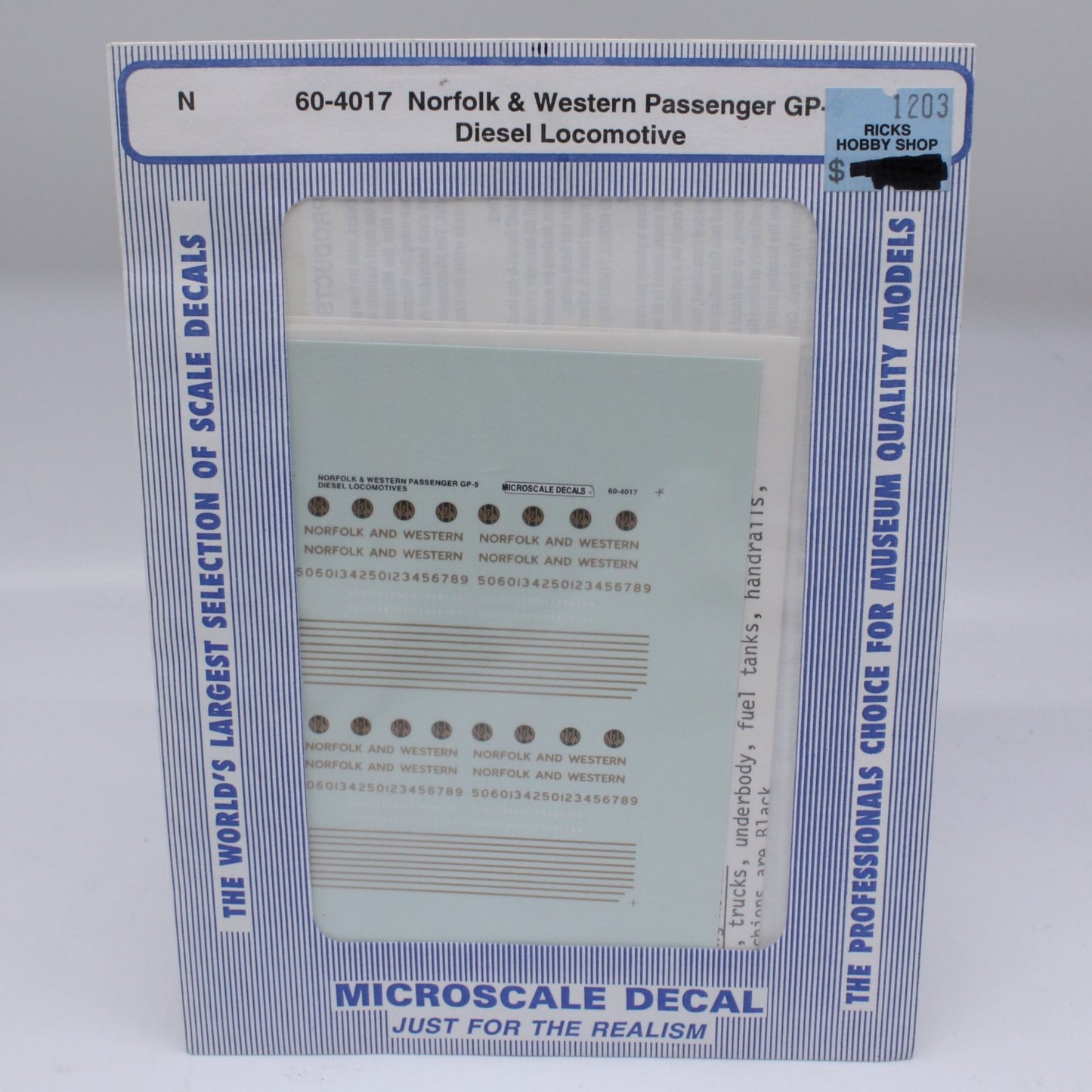 Microscale 60-4017 N 1958+ Norfolk & Western Passenger GP9 Diesel Decal Sheet