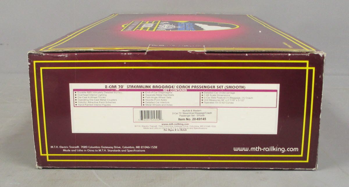 MTH 20-69145 O N&W 70’ Streamlined Baggage/Coach Passenger Car Set (Set of 2)