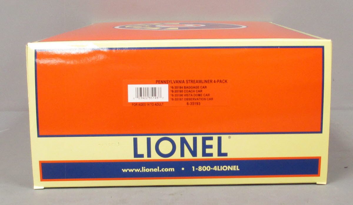 Lionel 6-35193 O Pennsylvania Streamliner Passenger Cars (Set of 4)