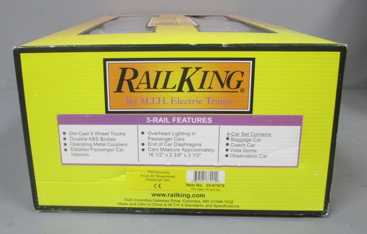 MTH 30-67879 O Pennsylvania 60' Streamlined Passenger Car Set (Set of 4)