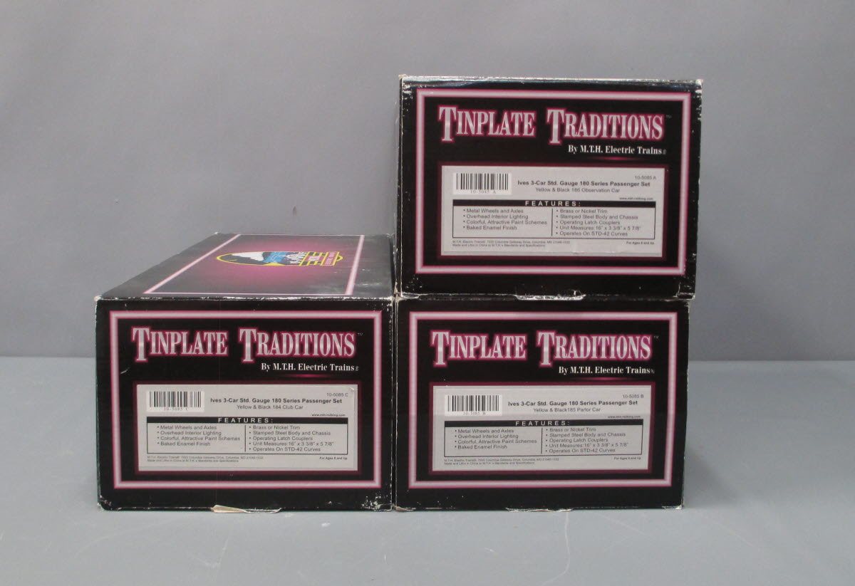 MTH 10-5085 Std. Gauge Yellow & Black Ives 180 Series Pass Car Set (Set of 3)
