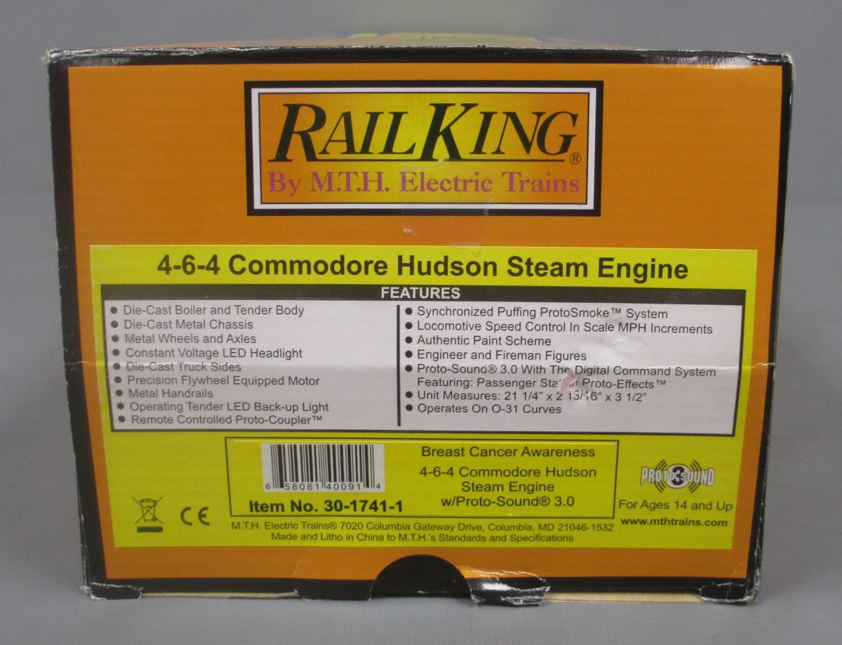 MTH 30-1741-1 O Breast Cancer Awareness 4-6-4 Commodore Hudson Steam Loco #2017