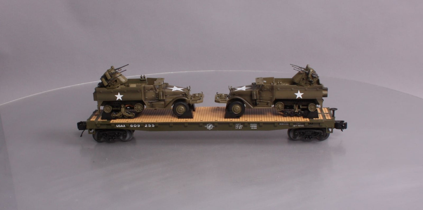 MTH 20-95327 O US Army Flatcar w/Half-Track M16 Scout Car #609255